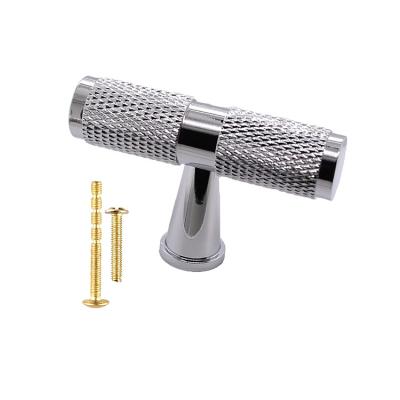 China Modern Brass Furniture Sideboard Handles Luxury T Bar Knurling Handle Pull Knob for sale