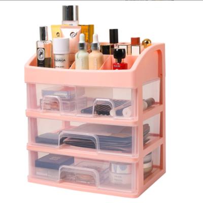 China Modern Cheap Lid Wick Beauty Jewelry Make Up Organizer Plastic Storage Cabinet With Sliding Storage 3 Drawer for sale