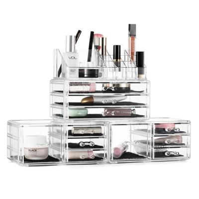 China Amazon Storage Box Modern Stackable Cosmetic Organizer Drawers Clear Plastic Makeup Display Stand For Jewelry for sale