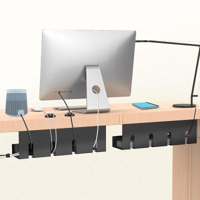 China Minimalist Home Office Computer Metal Strip Rope Rack Holder Under Desk Tray Cable Wire Management Organizer for sale