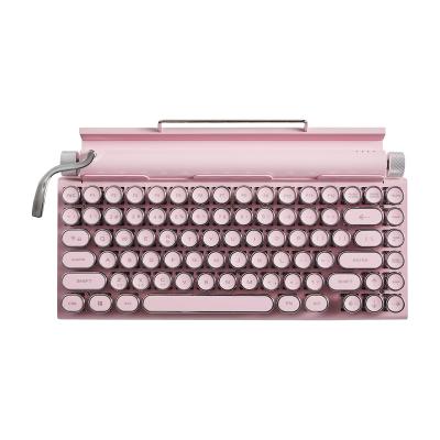 China Anti-ghosting Retro Punk Round Keycap Led White Backlit Usb Wired Pink Blue Typewriter Keyboard Switch Mechanical Gaming Keyboard for sale