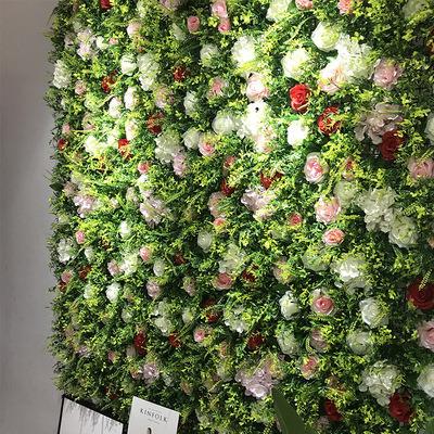 China Handmake Realistic Green Plant Artificial Flower Wall to Wedding Background Fabric Flower Wall Panel Silk Backdrop for sale