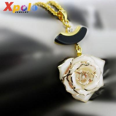 China 2022 Real Rose + 24k Gold New Fashion Flower XP-RN-1024 Dipped 24k Gold Real Rose Necklace Jewelry for sale