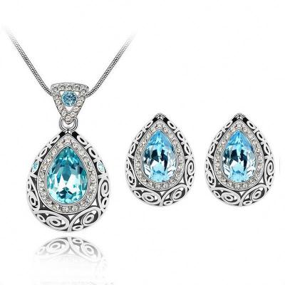 China Nickel Free Lead Free 2022 New 0206 Women Party Jewelry Set Austria Crystal Rhinestone Pendant Stud Earring Teardrop Necklace Earrings for sale