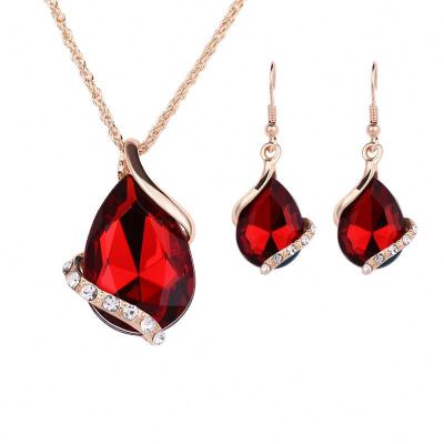 China CLASSIC Necklace Earring Set of 2022 New 0203 Crystal Gemstone Water Pendant Engagement Rose Gold Rhinestone Tear Drop for sale