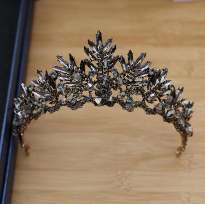 China Phone Line Form Crystal Beads Bridal Tiaras Rhinestone Tiara Pageant Baroque Bronze Black Crown For Brides Headbands Wedding Hair Accessories for sale