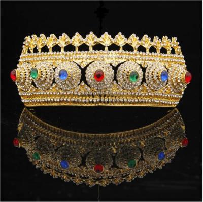 China Telephone Line Shape HOT Baroque Royal King Queen Tiara Crown For Red Bride Wedding Male Hair Jewelry Crystal Round Diadem Gold Head Accessories for sale