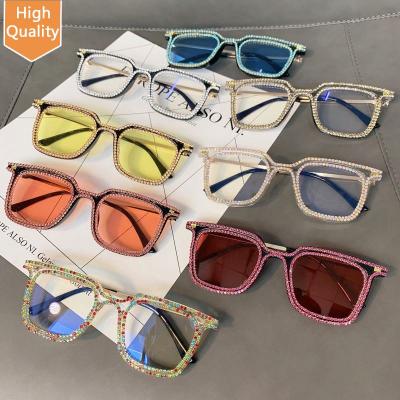 China 2022 New Fashion Fashion Luxury Clear Rhinestone Square Sun Glass Men Sunglasses Women Sun Glasses for sale