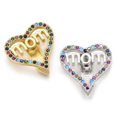 China 2022 New Gift Love Mom Letter Heart Charms Copper Zircon Crystal Slider Charms Beads For Mesh Bracelet DIY Jewelry Making for sale