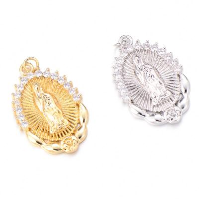 China Brass& Zircon 2022 New Lucky Jewelry Accessories Necklaces Making Gold Silver Colors Beads Micro Pave White CZ Pendant Virgin Mary Pendants for sale