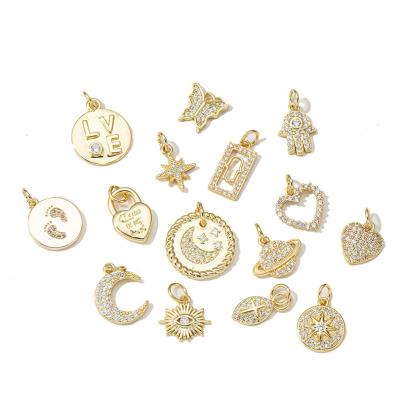 China 2022 TRENDY New Copper Zirconia Mini Small DIY Charms Fit Bracelet Necklace Jewelry Accessories Moon Star Heart Butterfly Charms for sale