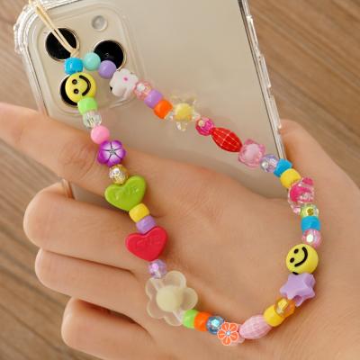 China PP Bag 2022 NEW Package Charm Miyuki Bead Phone Chain For Women, Fashion Smile Face Ladies Cell Phone Chain for sale