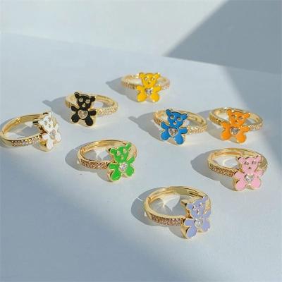 China 2022 New Arrival Jewelry Vintage Y2k Cute Colorful Enamel Bear Open Ring Cute Adjustable Animal Shape Bling Ring For Girls for sale