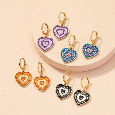 China Retro Y2k Jewelry 2022 New Fashion Heart Orange Enamel Drop Earrings Statement Cute Drop Earring Female Multilayer Purple TRENDY for sale