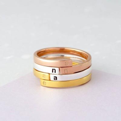 China 2022 TRENDY New Personalized Open Cuff Ring Hebrew Greek Lettering Message Engrave Vintage Custom Cuff Ring for sale