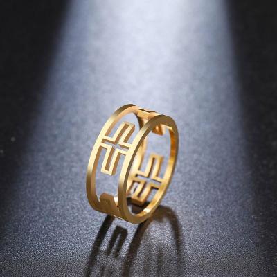 China Stainless Steel Jesus Cross Ring Simple Gold Finger Jewelry 2022 New Retro Fashion TRENDY Cross Ring for sale