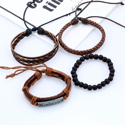 China CLASSIC Believe European And American Woven Cowhide Bracelet Men'S Diy Retro Leather Bracelets for sale