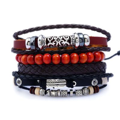 China CLASSIC European American Woven Border Men's Diy Cowhide Cowhide Hemp Rope Alloy Retro Leather Bracelets Offer for sale