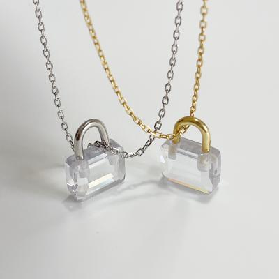 China 2022 New Trendy 925 Sterling Silver Necklace 18K Gold Plated Clear Lock Pendant Clear Lock Necklace Pendant Necklace for sale