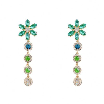 China 2022 new earrings FASHION green crystal inlaid long personality temperament earrings exaggerated earrings for sale