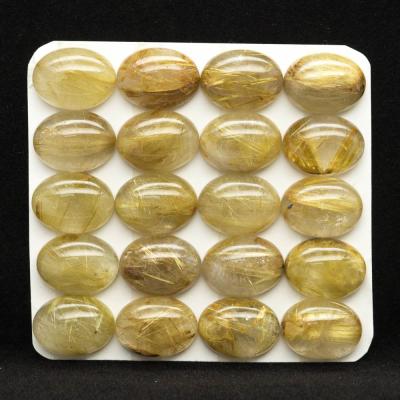 China Jewelry Making High Quality Calibrated Oval Shape Gold Rutilated Quartz Cabochon Gemstone Supplier for sale