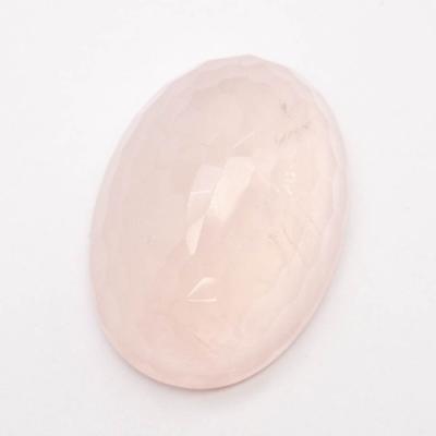 China Jewelry Making QC in Hong Kong Semi Precious Stone Rose Quartz Faceted Oval Cabochon Flat Back for sale