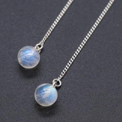 China Cute Fashion Sterling Silver 925 Gemstone Rainbow Moonstone Ball Chandelier Long Chain Earrings for sale