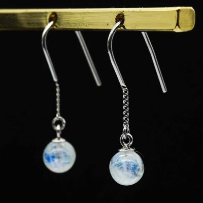 China Cute 925 Sterling Silver Gemstone Rainbow Moonstone Ball Dangle Earrings for sale