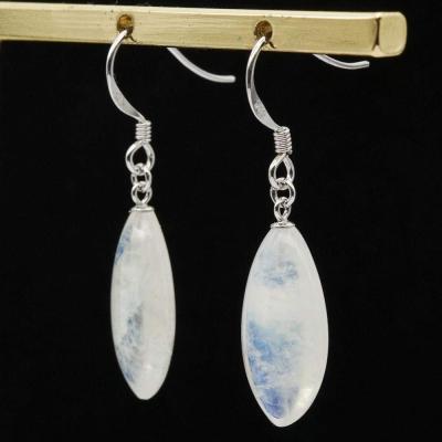 China CLASSIC Classic Gemstone Rainbow 925 Sterling Silver Moonstone Flat Drop Teardrop Dangle Earrings for sale