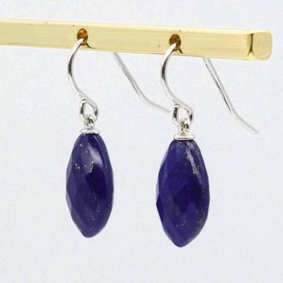 China DIY Sterling Silver 925 Simple CLASSIC Gemstone Lapis Lazuli Flat Drop Teardrop Dangle Earrings for sale