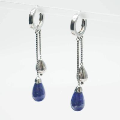 China FASHIONABLE Top Quality 925 Sterling Silver Gemstone Lapis Lazuli Teardrop Luster Dangle Earrings for sale