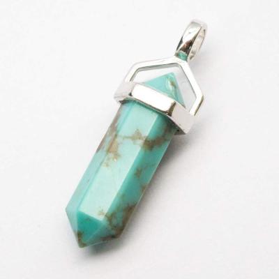 China Jewelry Classic Healing Gift 925 Gemstone 6x20mm Turquoise Double Point Fine Polishing Silver Natural Pendant for sale