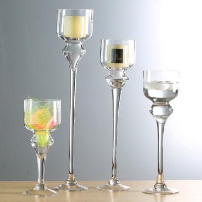 China Weddings wholesale customized wedding, dining table, home decorative long stem glass candle holders for sale