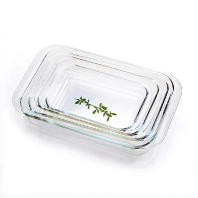 China Creative Rectangular Heat Resistant Glass Baking Tray Stocked Bakeware Tempered Glass Dish for Baking and Baking for sale