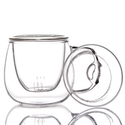 China Tea Glass Sustainable Transparent Reusable Coffee Mug With Strainer With Glass Lid for sale