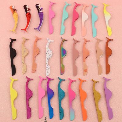 China Private Label Durable Custom Pink Plastic Lashes Applicator Tweezers Bulk Magnetic Lash Tweezers Packaging False Eyelash Tweezers for sale