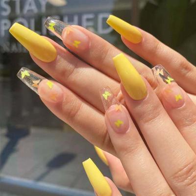 China Easy Apply Ladies Finger Nails Full Cover 24pcs/Box Colorful Solid With Tape Fake Artificial Nails Tips Press On Nails for sale