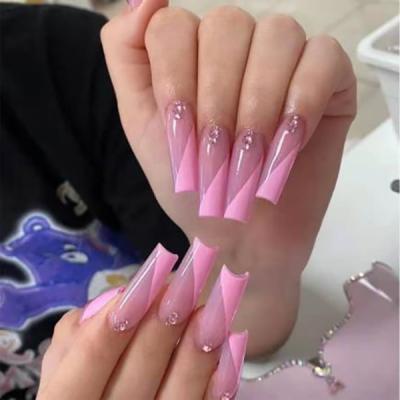 China Easy Apply 24 Pcs Free Box Private Label Custom Press On Nails New Fashion High Quality Curved False Nails Coffin Long Artificial Nails for sale