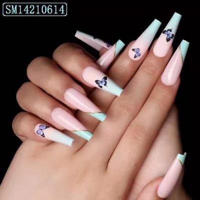 China Easy Apply Hand Made Shinny Finger Nails Press On Nails Gradient Shiny Marble Fake Nails Long for sale