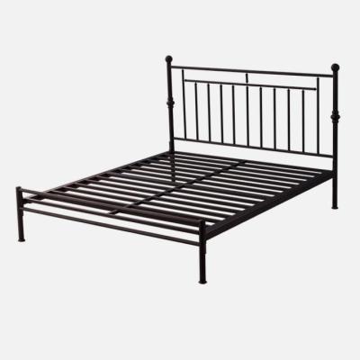 China Comfortable Natural Wood Slat Black Metal Platform Bed Frame With Headboard for sale