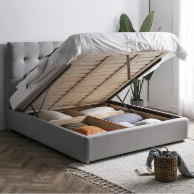 China Stylish Pneumatic Bed Room Furniture Lift Gas Spring Storage Bed Fabric Modern Canvas Bed for sale