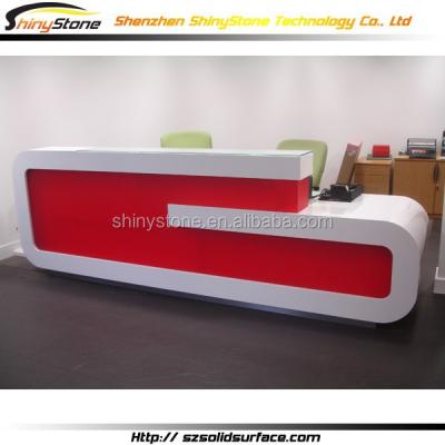 China Office/store/hotel/restaurant popular linear shape synthetic stone/restaurant cashier desk solid exterior design for sale