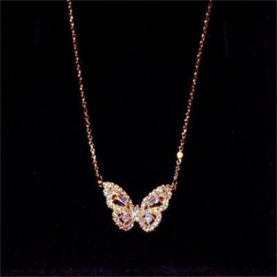 China TRENDY Customized Silver Rose Gold Butterfly Crystal Pendant Delicate Elegant Women Jewelry Necklaces for sale