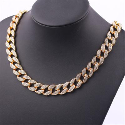 China Hiphop 14mm Miami Restraint Bling Bling Charm Bracelet Rhinestone Crystal Cuban Chain Choker Hip Hop Necklace Jewelry for sale