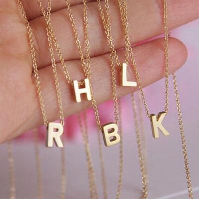 China Hiphop 26 Letters Stainless Steel Necklace 14K Gold Letter Pendant Chain for sale