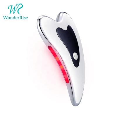 China Skin Tightening Gua Sha Light Electric Blue Red Massager Facial Body Heating Vibration LED Therapy Scraping Board for sale