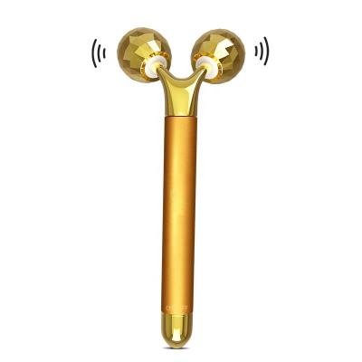 China Portable Bar Vibration Beauty Roller 3D Face Lift Massager 24K Gold Facial Roller For Face Lifting Skin Tightening for sale