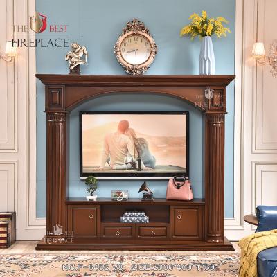 China Best Modern Brown Free Standing Electric Fireplace Mantel Solid Wood Rustic Single Stand Led Media Unit Real Flame Electric Fireplace for sale