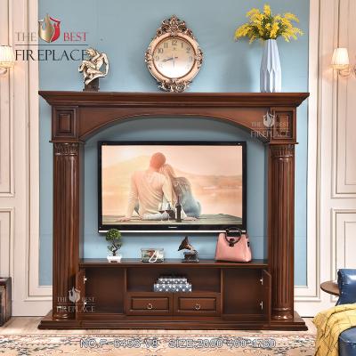 China Best Modern Brown Free Standing Electric Fireplace Mantel Solid Wood Rustic Single Stand Led Media Unit Real Flame Electric Fireplace for sale