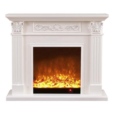 China Modern freestanding white carved oak wood mantel shelf faux ethanol led light electric fireplaces for sale for sale